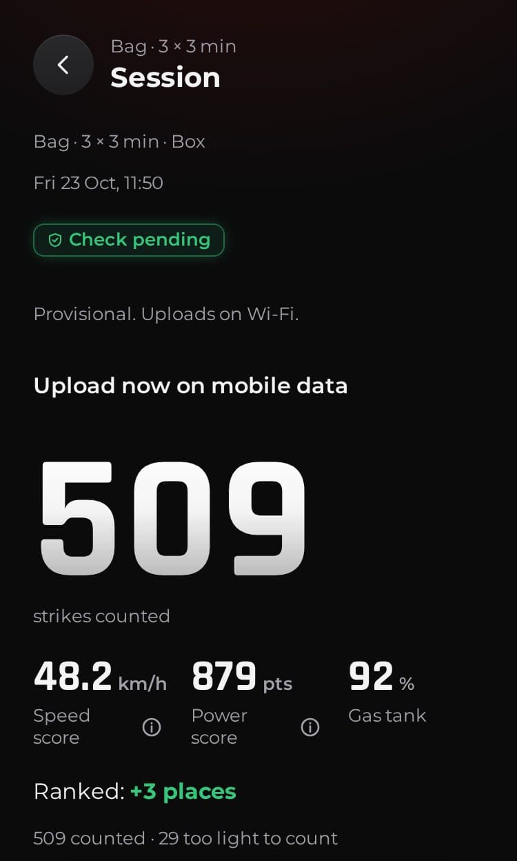A session report in the app demo, with sample data.