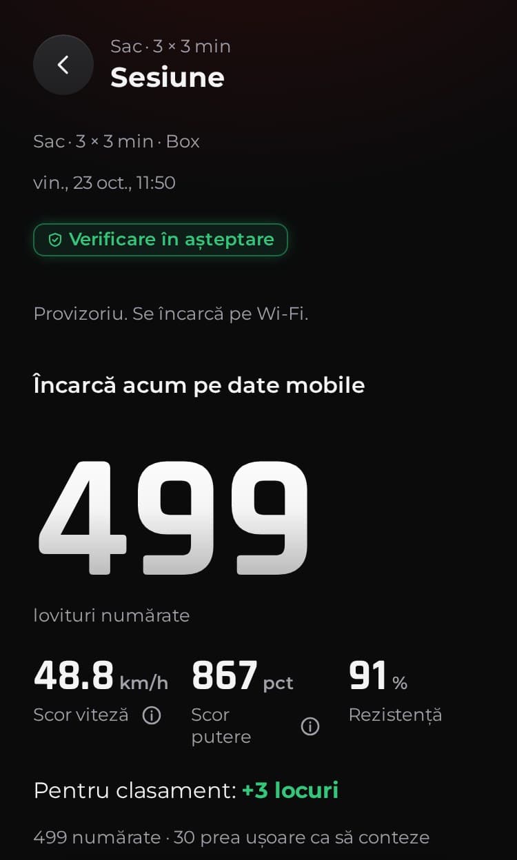 Raportul unei sesiuni în aplicația demo, cu date de exemplu.
